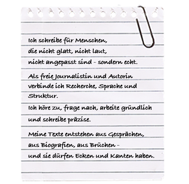 Notiz mit einer knappen Vorstellung und Auflistung